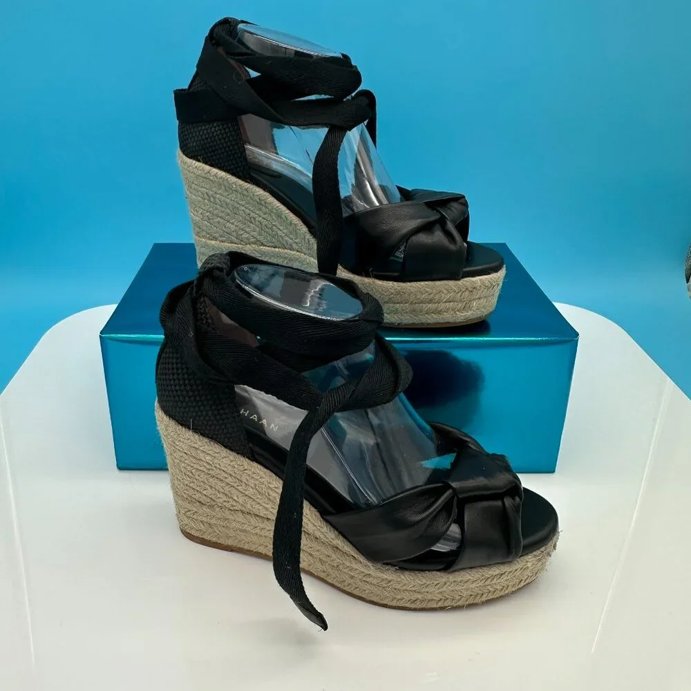 Cole Hann Women's Cloudfeel Hampton Wedge Strappy Sandal Shoes,‎ Size 7.5, Black